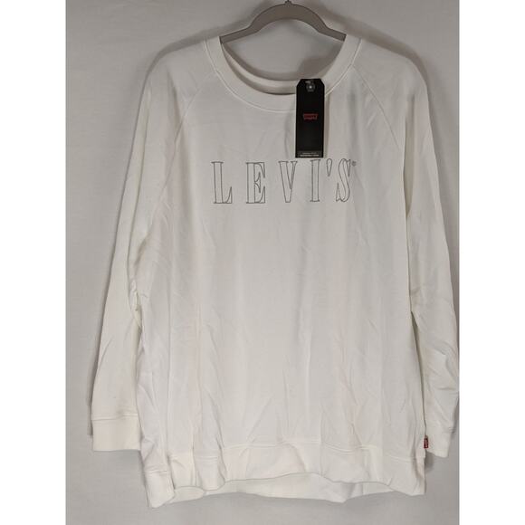 Levi's Crewneck Sweatshirt Trendy Plus Size Metallic Logo Serif White 1X  Cozy - Picture 8 of 9